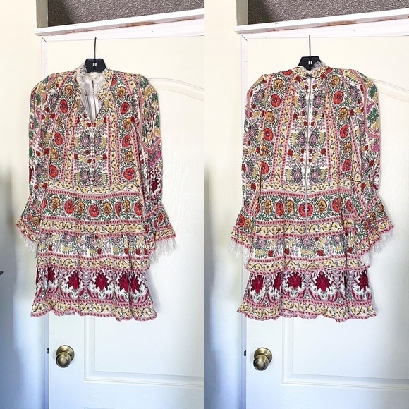 Alice + Olivia Dress Lawson Floral Buttoned Mini Flower Pot Ecru Multi 4 EUC - Picture 2 of 11